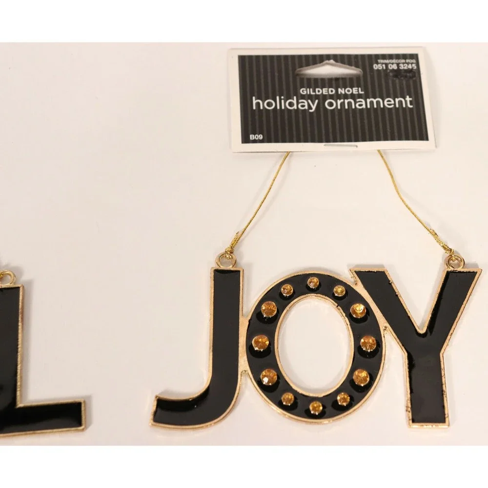 Lot of 2 Target Noel & Joy Word Ornaments Rhinestone Jeweled Christmas Black New